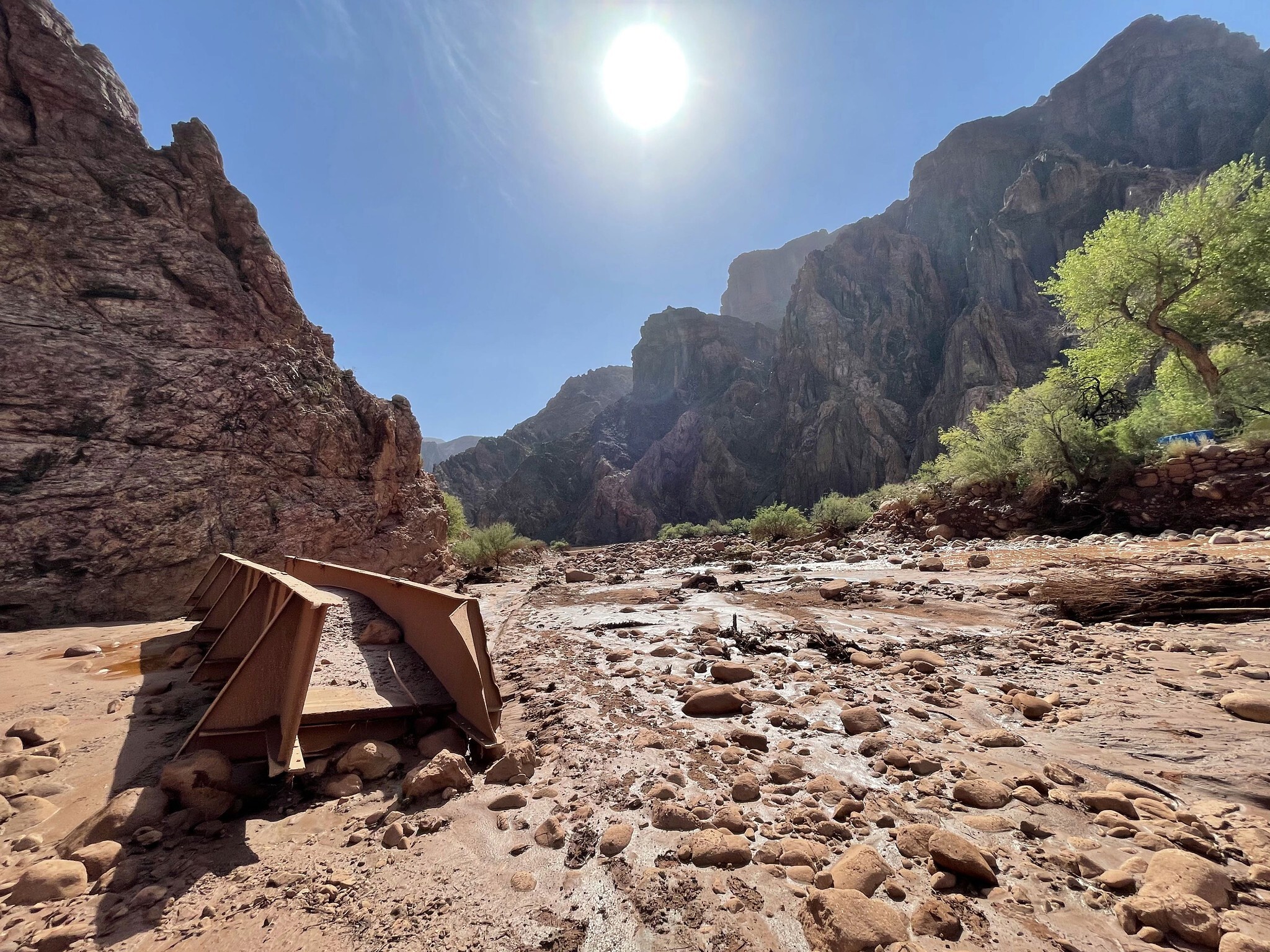 Footbridge washed away from Bright Angel Flood
