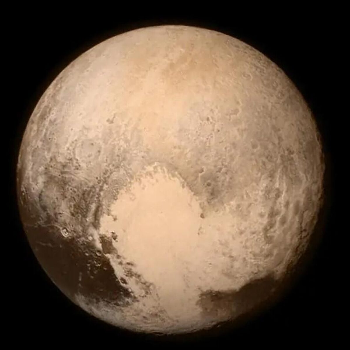 Beige planet against a dark sky