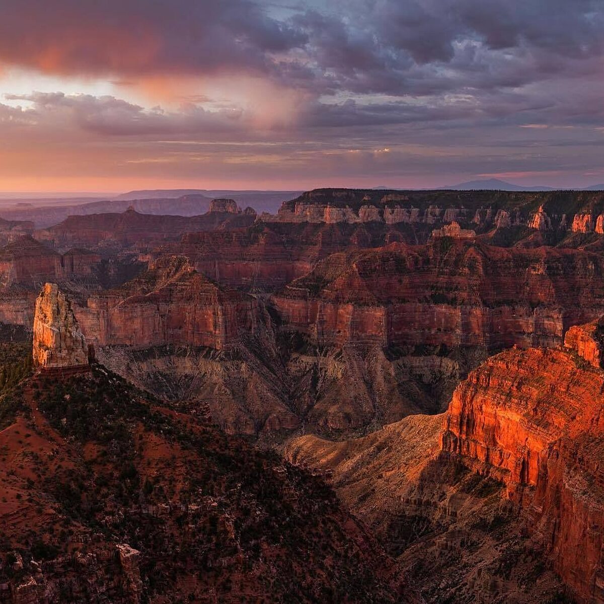North Rim Sunset - beautiful colors of pink and blue.