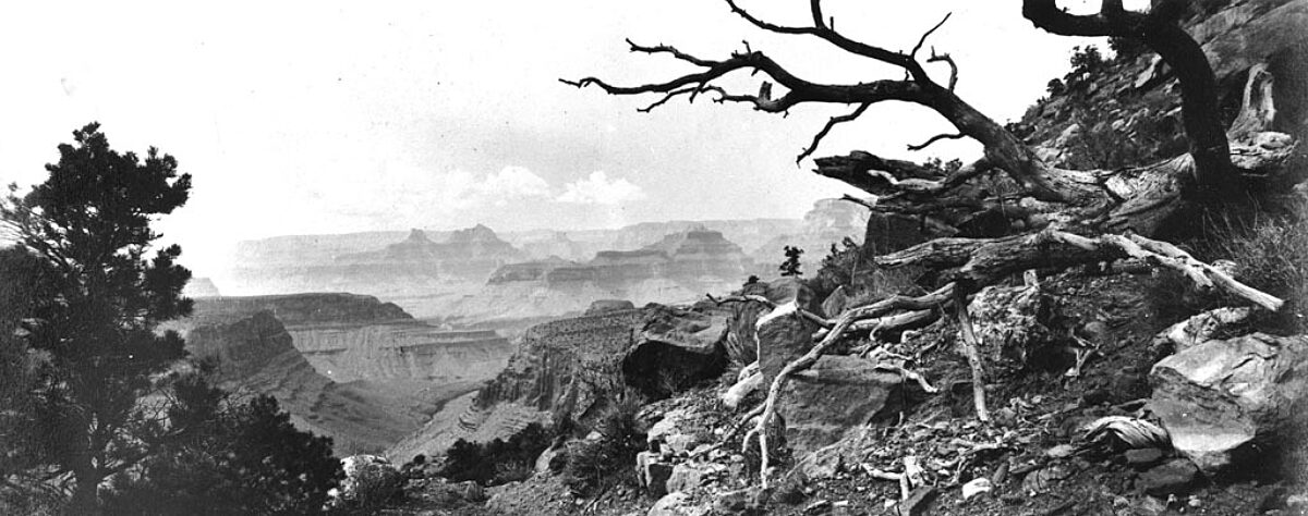 DOWN GRANDVIEW TRAIL BUT ABOVE HORSHOE MESA. A "COMMERCIAL" PRINT SOLD TO TOURISTS. CIRCA 1900.

Impressions of the dazzling topography of Grand Canyon have changed and shifted since that day in the summer of 1540 when Garcia Lopez de Cardenas gazed out from the South Rim.