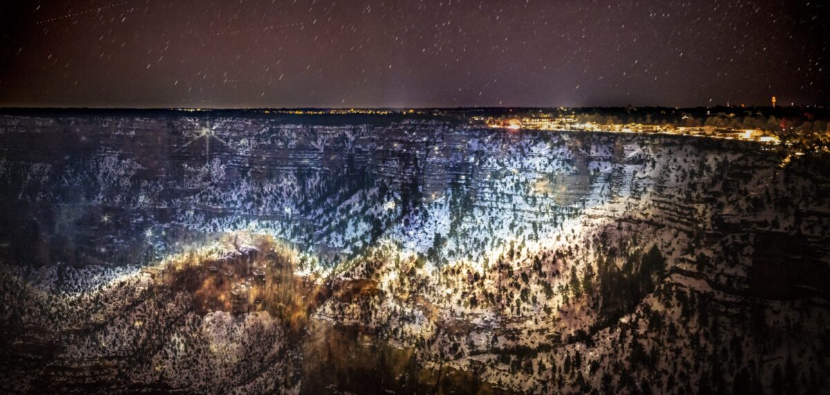 Projection of a star cluster on the walls of the south rim by former artist in residence, Mark Chen.