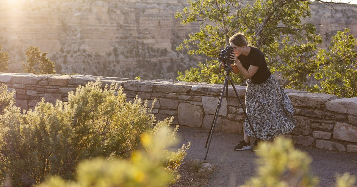 Janelle Taking film shots of plants on her film camera