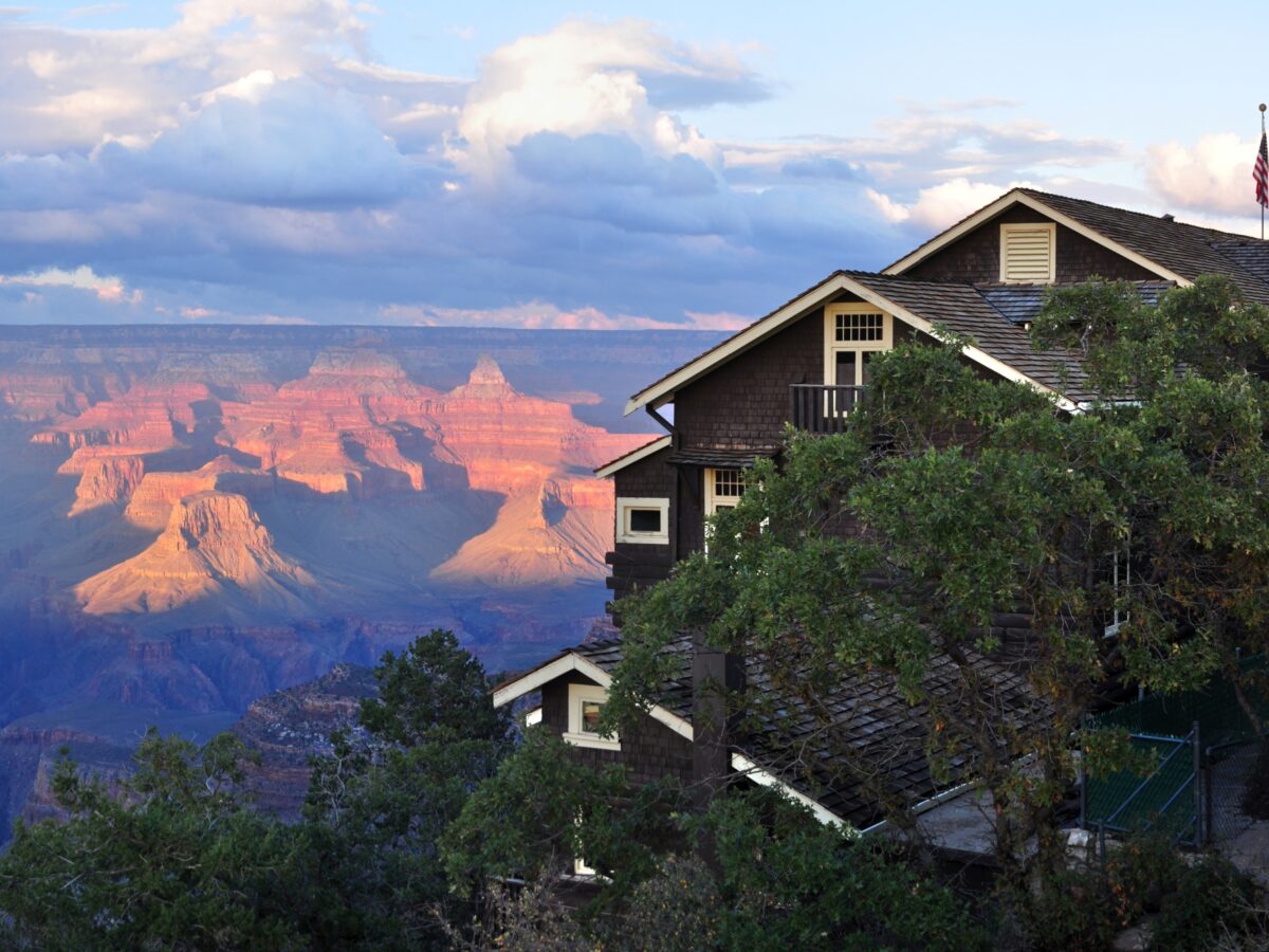 Sunset overlooking Grand Canyon and Kolb Studio on the South Rim of Grand Canyon National Park photo by NPS Michael Quinn