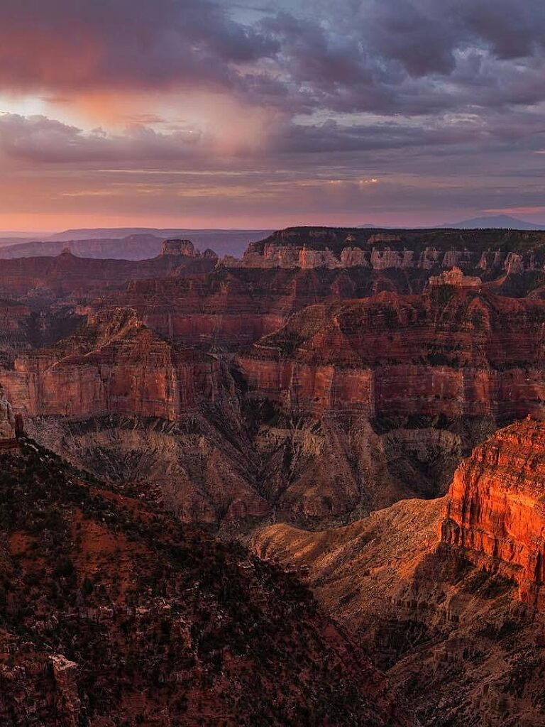North Rim Sunset - beautiful colors of pink and blue.