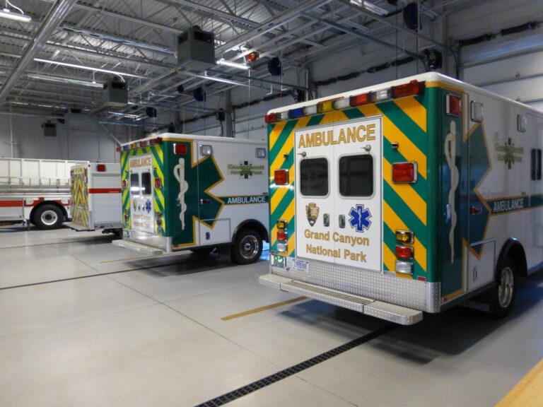 Grand Canyon Ambulances in the Bay
Two of the Grand Canyon National Park's ambulances are seen in the South Rim Emergency Services Station.
