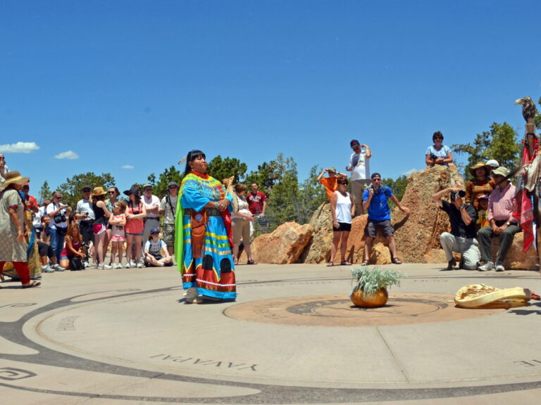 Grand Canyon Celebratory Gathering June 15, 2011 6715
Dianna Sue Uqualla and James Uqualla of the Havasupai Tribe perform a traditional dance at the Landmark and Tribal Medallion near Mather Point.