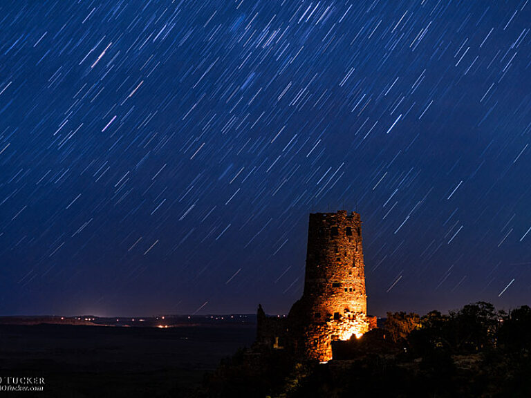 Starry night over the desert view watchtower