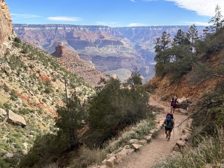 Backcountry hikers ascend the Bright Angel Trail