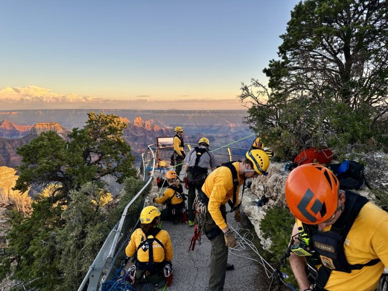 Search and Rescue Responders set up for a rescue