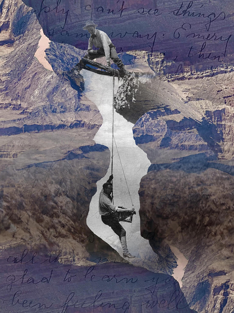 Image of Kolb brothers in the canyon as an art project.