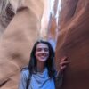 Headshot image of Leah Aegerter with slot canyon in the background.